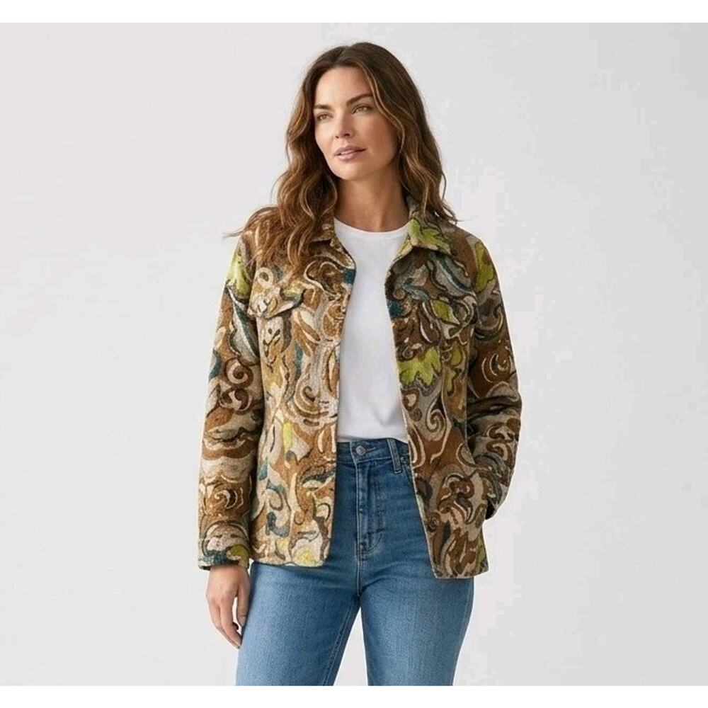 Chico's Art To Wear Abstract Jacket Textured Cotton Tapestry Earthy Eclectic 2 L
